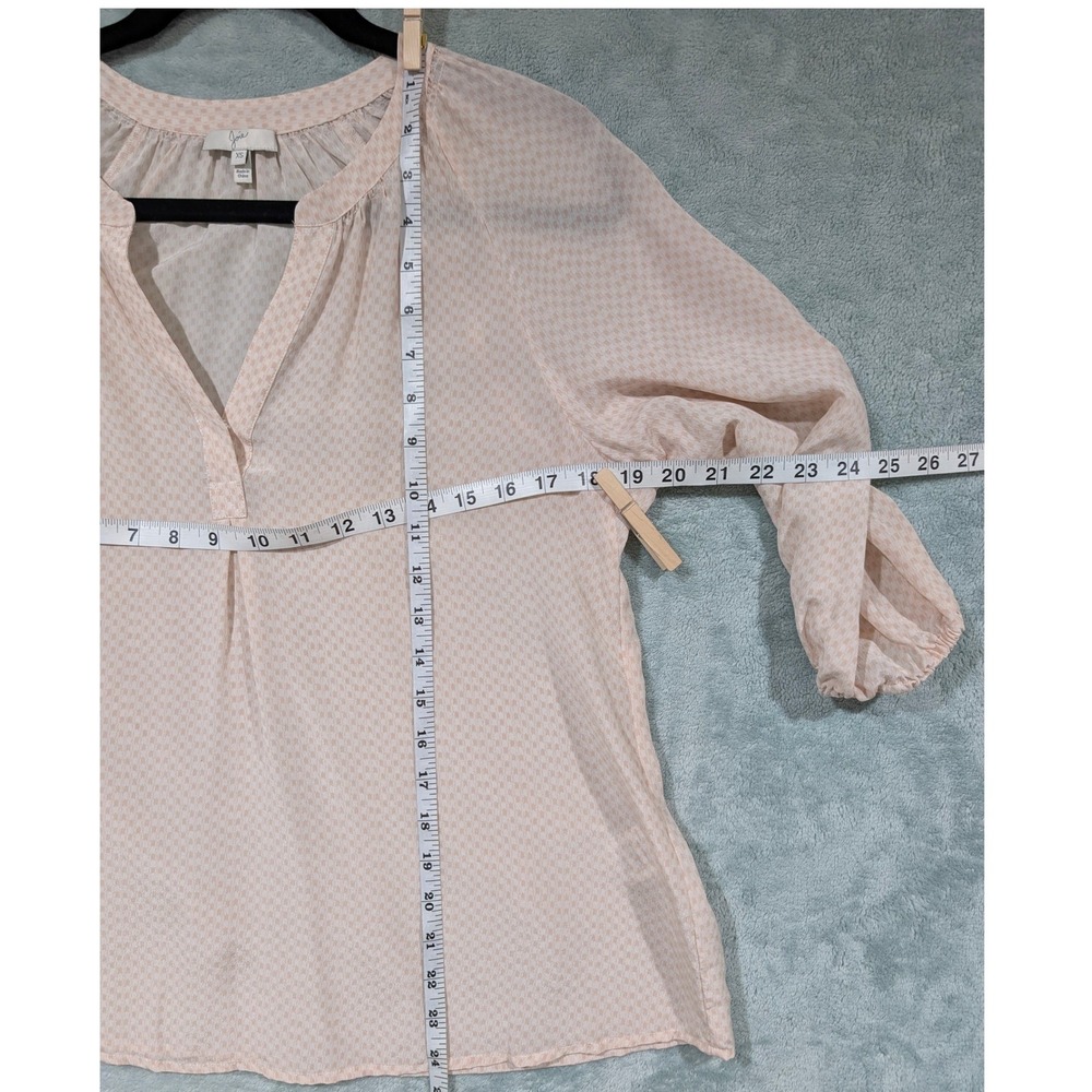 Joie Pink 100% Silk Pink Geometric Print Split Neck 3/4 Sleeve Blouse Top XS - Picture 5 of 8